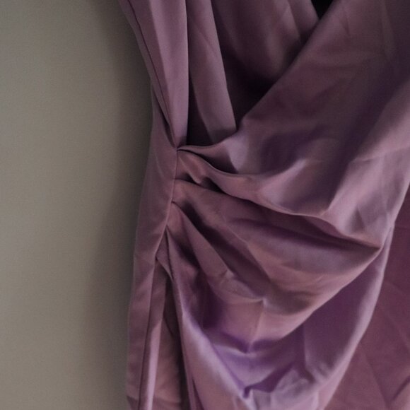 Dynamite Leslie Satin V-Neck M Purple Sleeveless Cami Mini Bodycon Wrap Dress - Picture 6 of 12